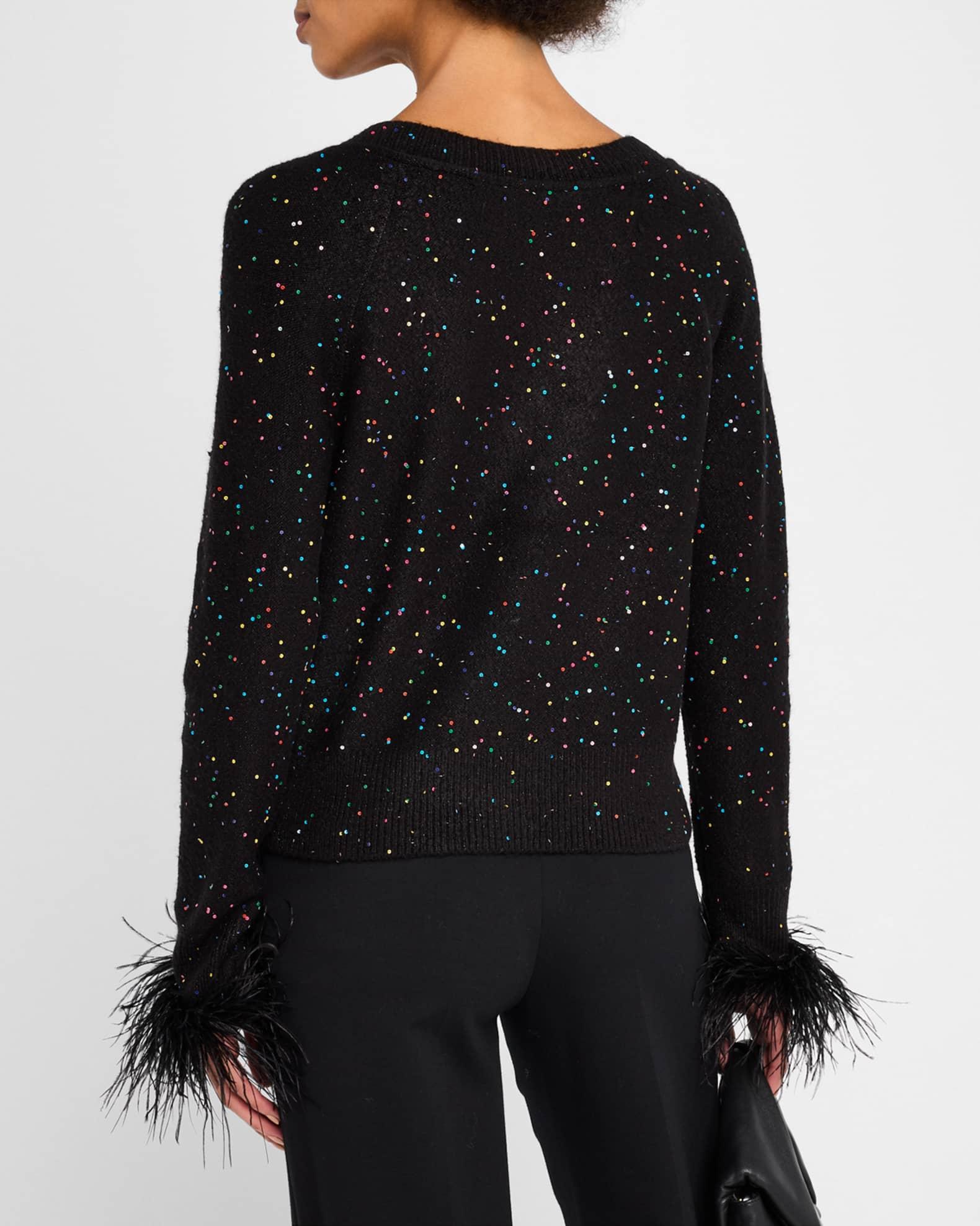 Feather-Cuff Sequined Knit Sweater Product Image