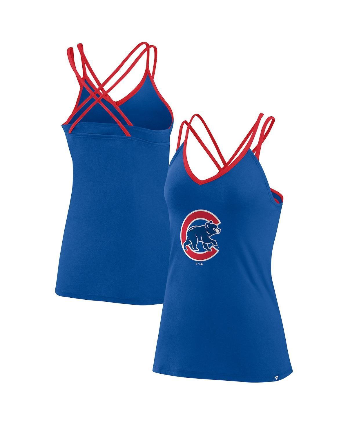 Women's Fanatics Branded Royal Chicago Cubs Barrel It Up Cross Back V-Neck Tank Top, Size: 3XL, Blue Product Image