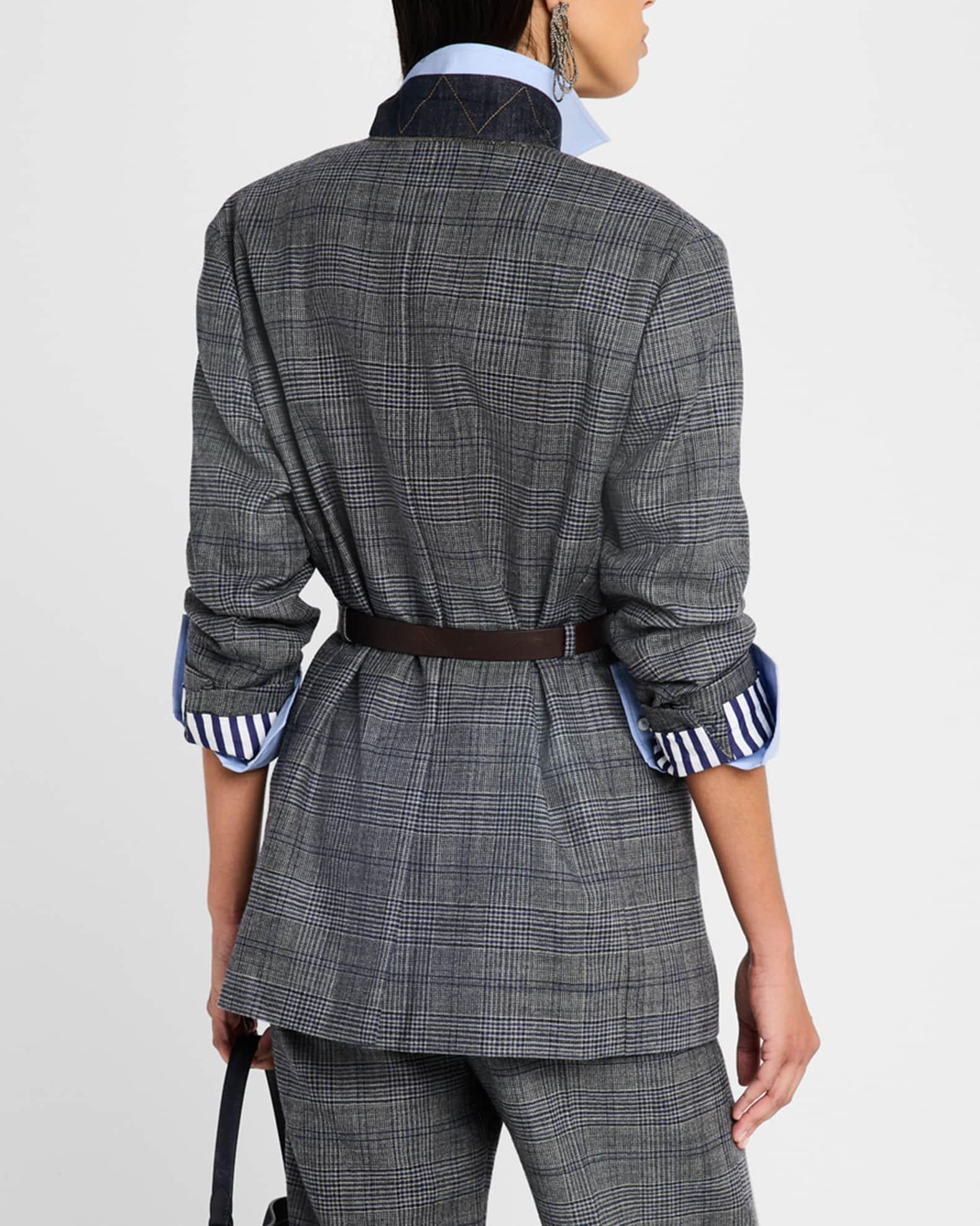 Belted Wool Prince Of Wales Single-Breasted Blazer Jacket Product Image