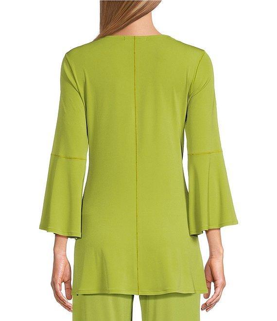 Eva Varro Knit Jersey Twist V-Neck 3/4 Bell Sleeve A-Line Flowy Tunic Product Image