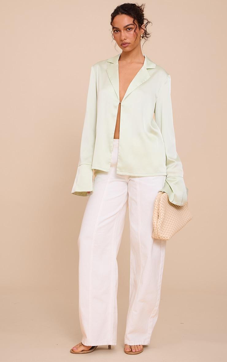 Mint Satin Hook And Eye Detail Oversized Shirt Product Image