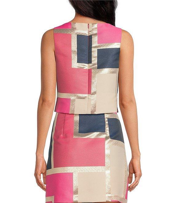 Trina Turk Cayley Color Block Jacquard Boat Neck Sleeveless Coordinating Top Product Image