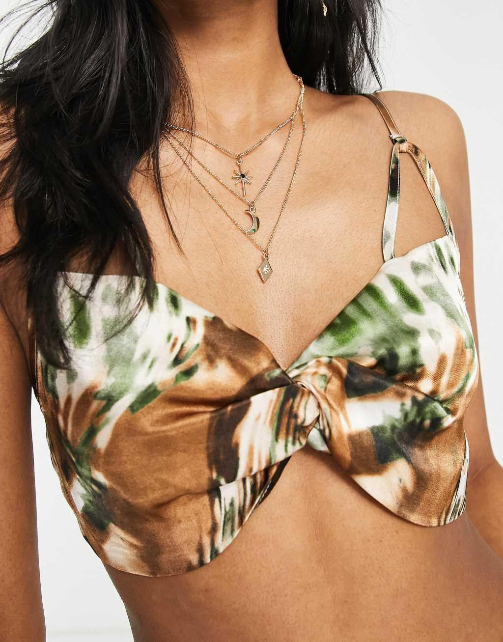 Topshop satin strappy animal print mini bralette in multi - part of a set Product Image