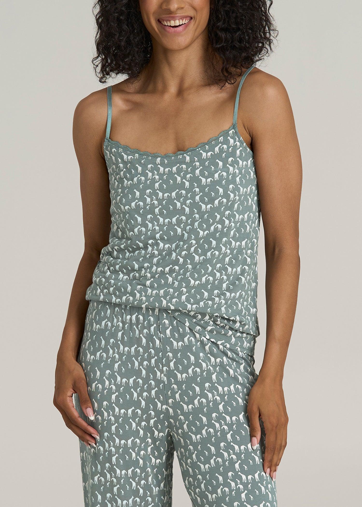 Lace Camisole Tank Top for Tall Women in Malachite Green Giraffe Print Product Image