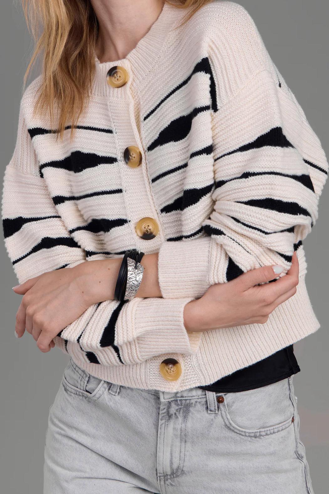 Zebra Buttoned Knit Cardigan Product Image