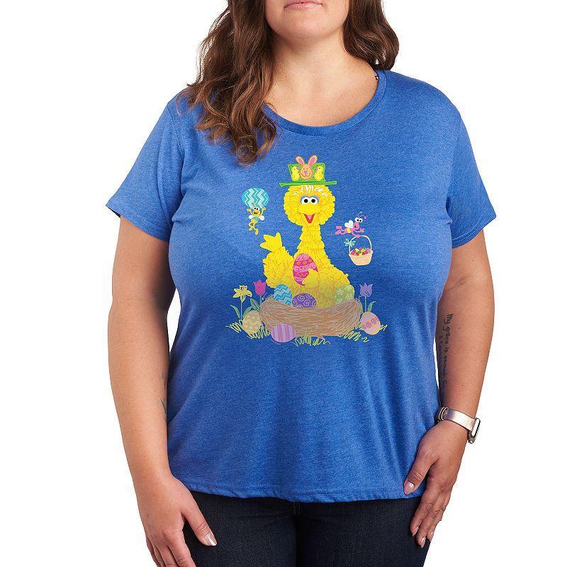 Plus Sesame Street Big Bird Easter Graphic Tee, Women's, Size: 1XL, Grey Green Product Image