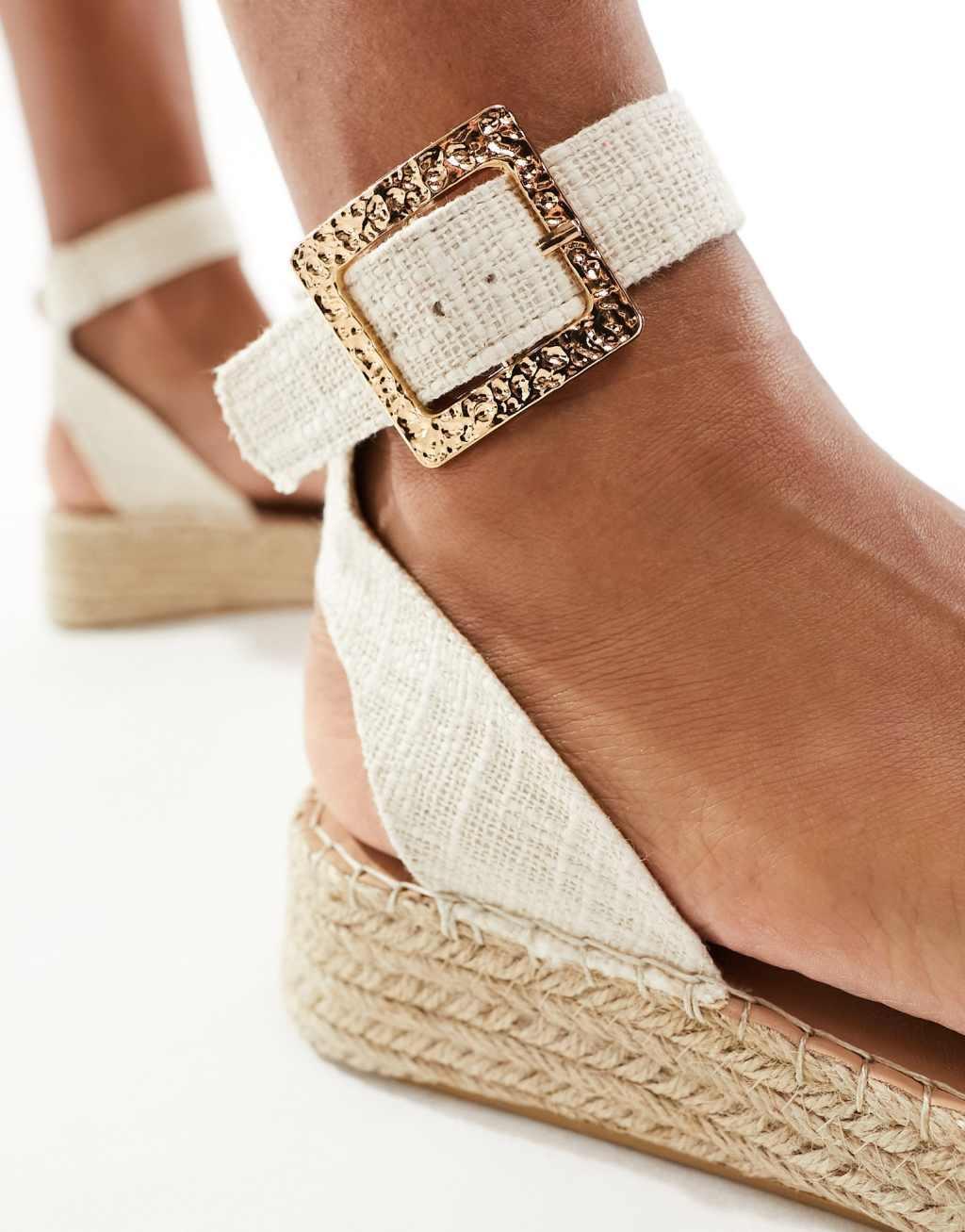 South Beach linen look two part espadrille sandals in cream  Product Image