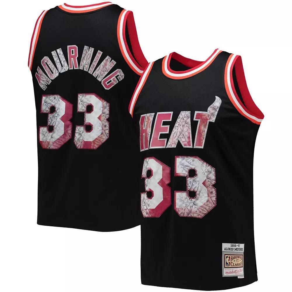 Men's Mitchell & Ness Alonzo Mourning Black Miami Heat 1996-97 Hardwood Classics NBA 75th Anniversary Diamond Swingman Jersey, Size: Small Product Image