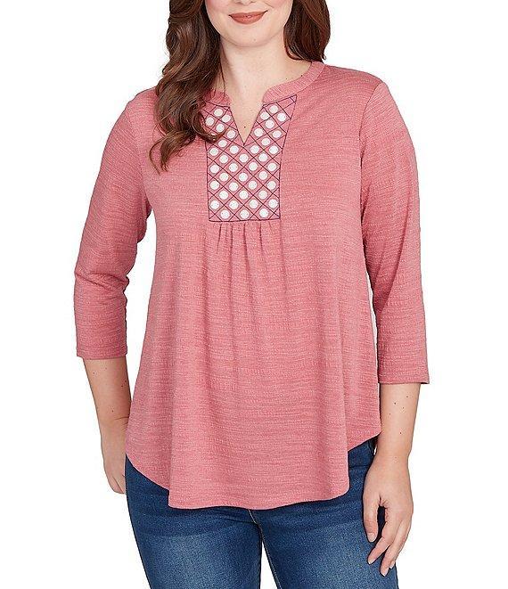 Ruby Rd. Textured Knit Split V-Neck 3/4 Sleeve Top Product Image