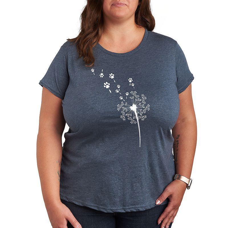 Plus Pawprint Dandelion Graphic Tee, Womens Grey Green Product Image