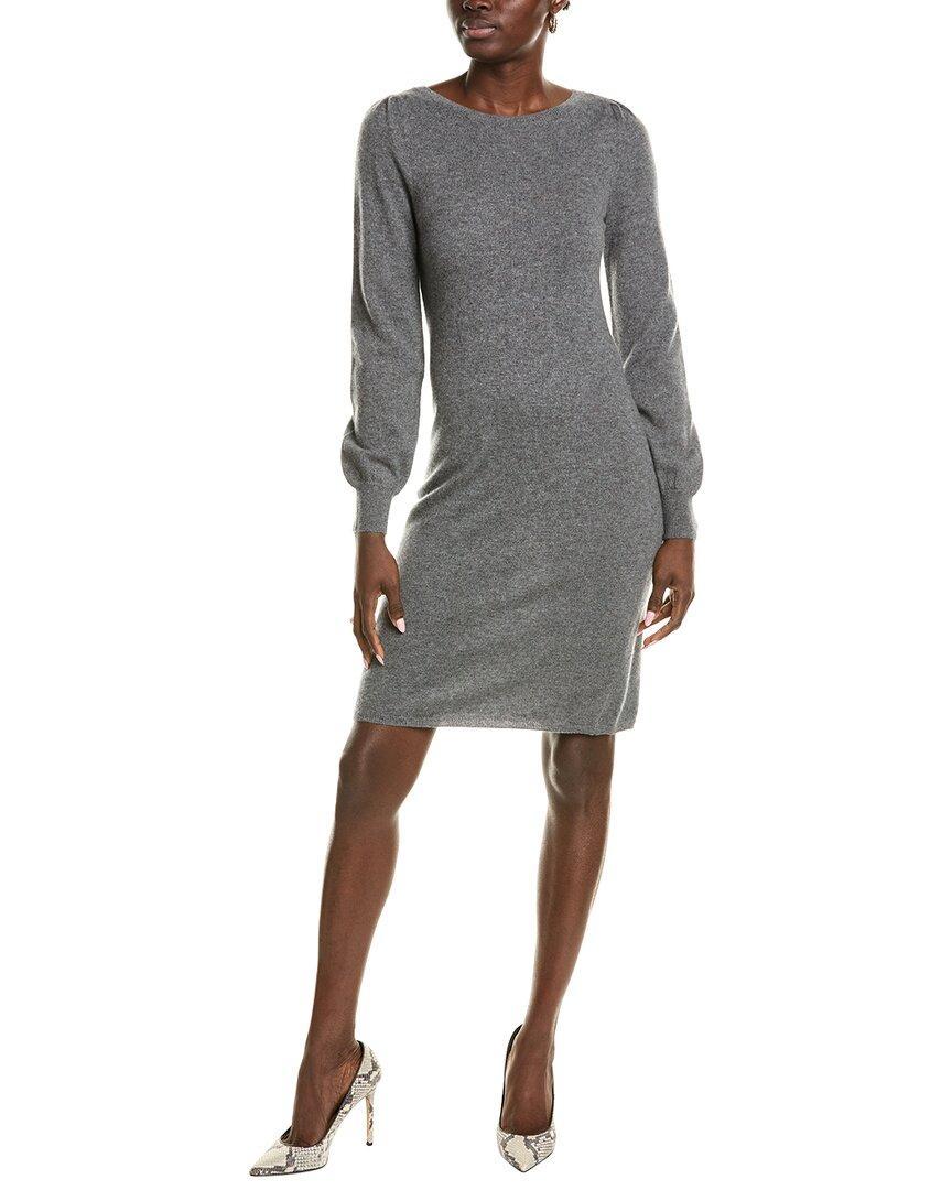 SOFIACASHMERE Jersey Femme Sleeve Boat Neck Cashmere Sweaterdress In Grey Product Image