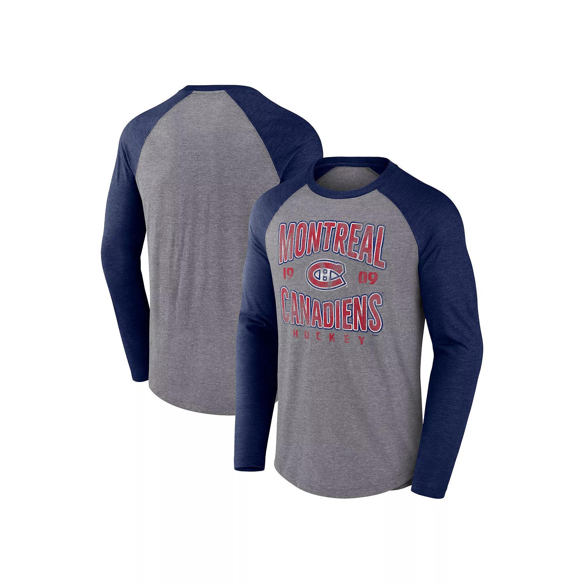Men's Fanatics  Heather Gray Montreal Canadiens Wave Off Tri-Blend Raglan Long Sleeve T-Shirt, Size: Small, Cnd Grey Product Image