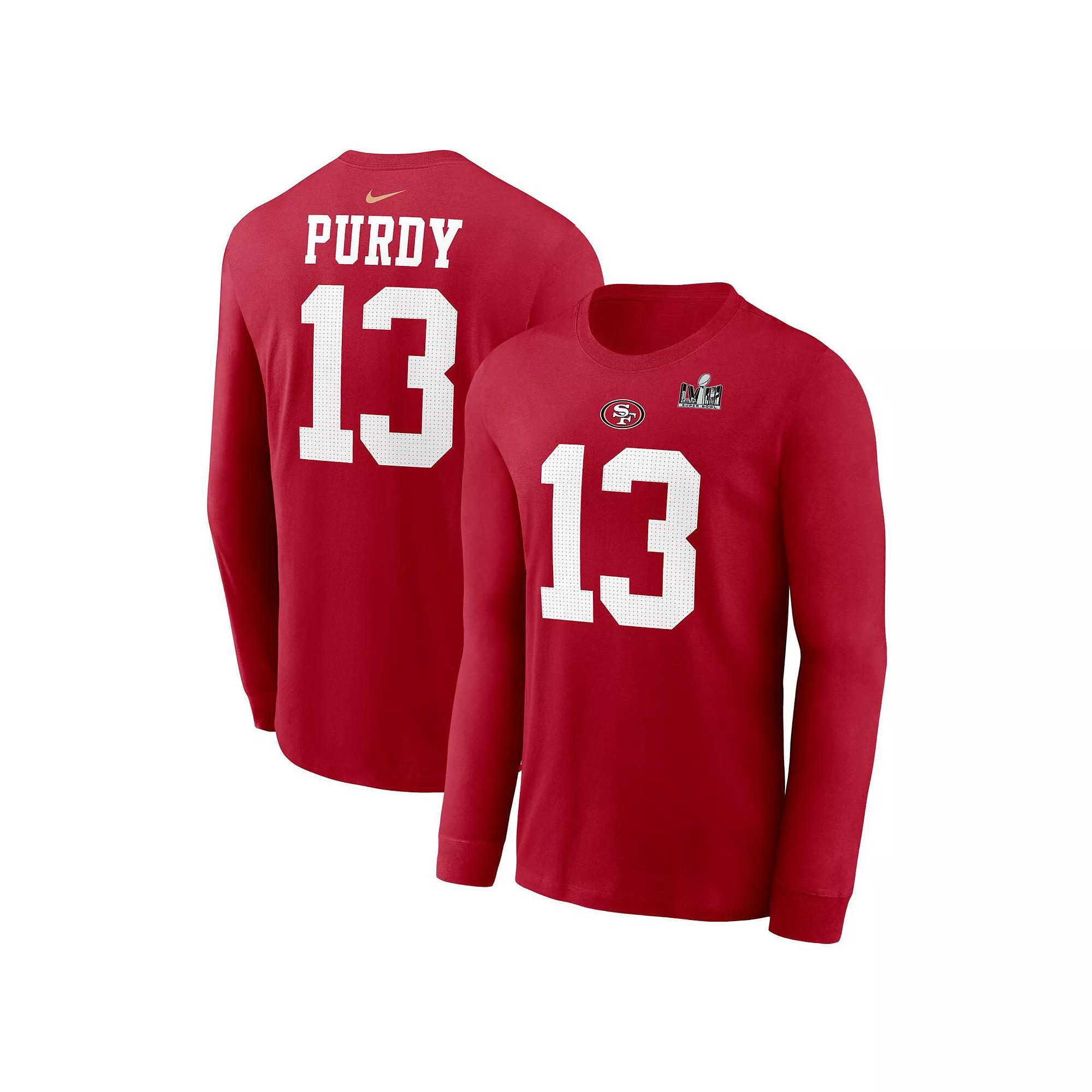 Men's Nike Brock Purdy Scarlet San Francisco 49ers Super Bowl LVIII Patch Player Name & Number Long Sleeve T-Shirt, Size: 2XL, Red Product Image