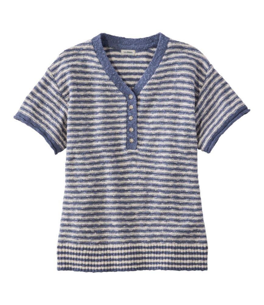 
                            Women's Midweight Cotton Slub Sweater, Henley Short-Sleeve Stripe
                         Product Image