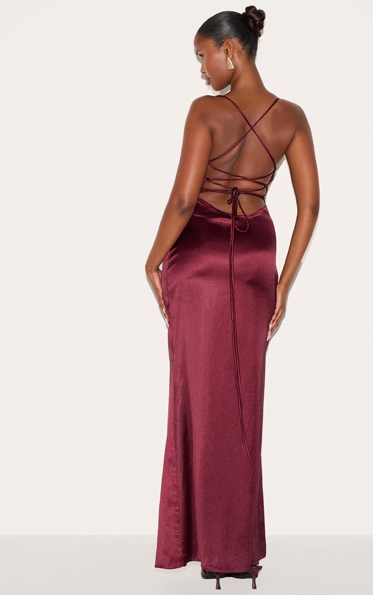 Plum Satin Tie Back Maxi Dress Product Image