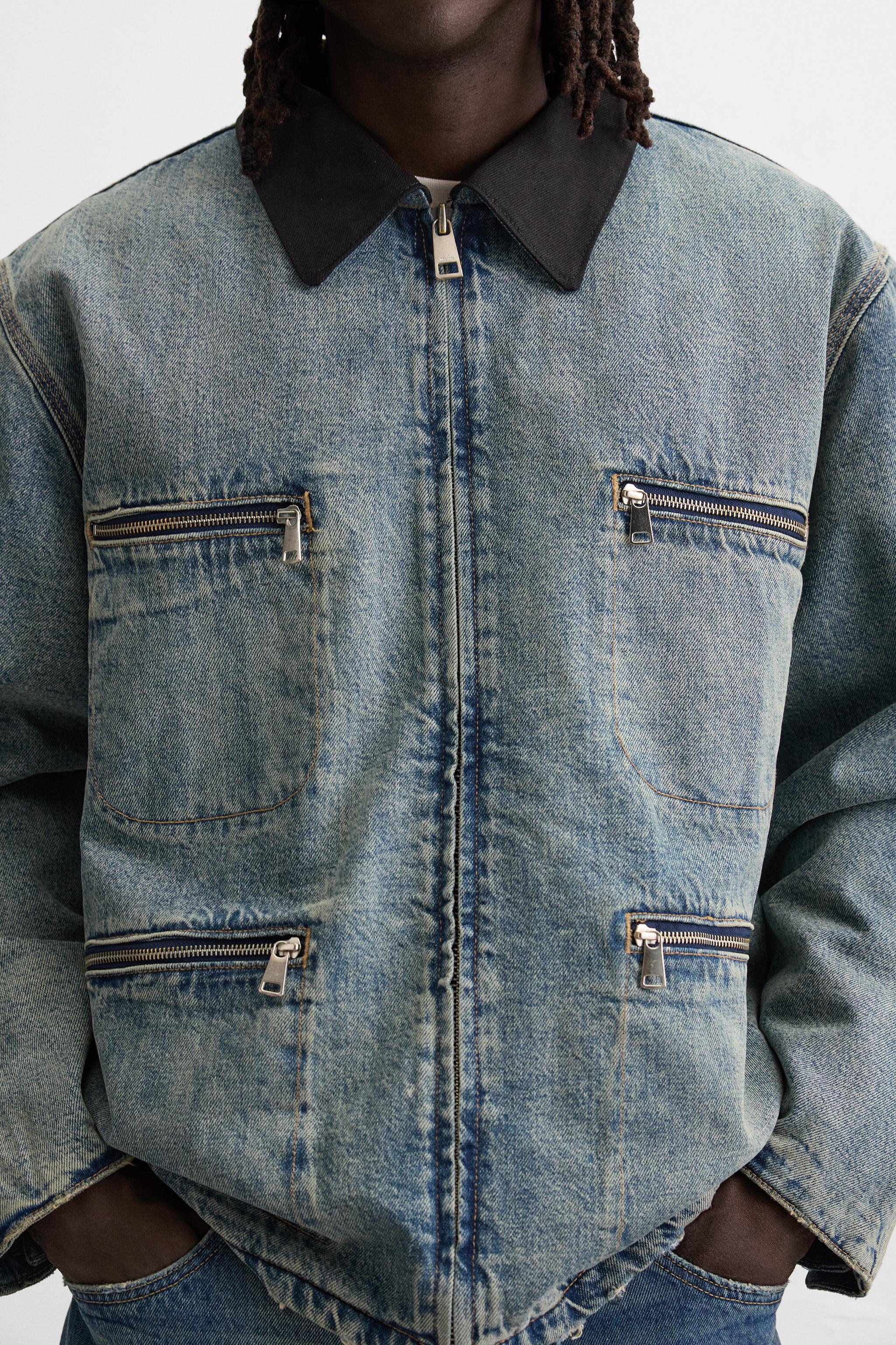 CONTRAST COLLAR DENIM JACKET Product Image