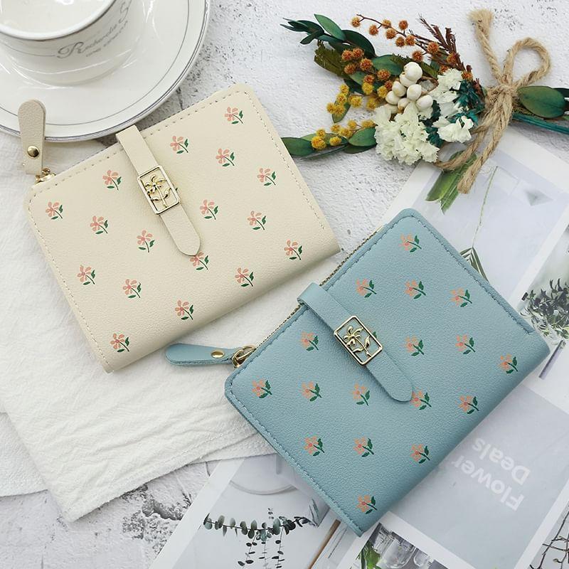 Floral Print Faux Leather Short Wallet Product Image