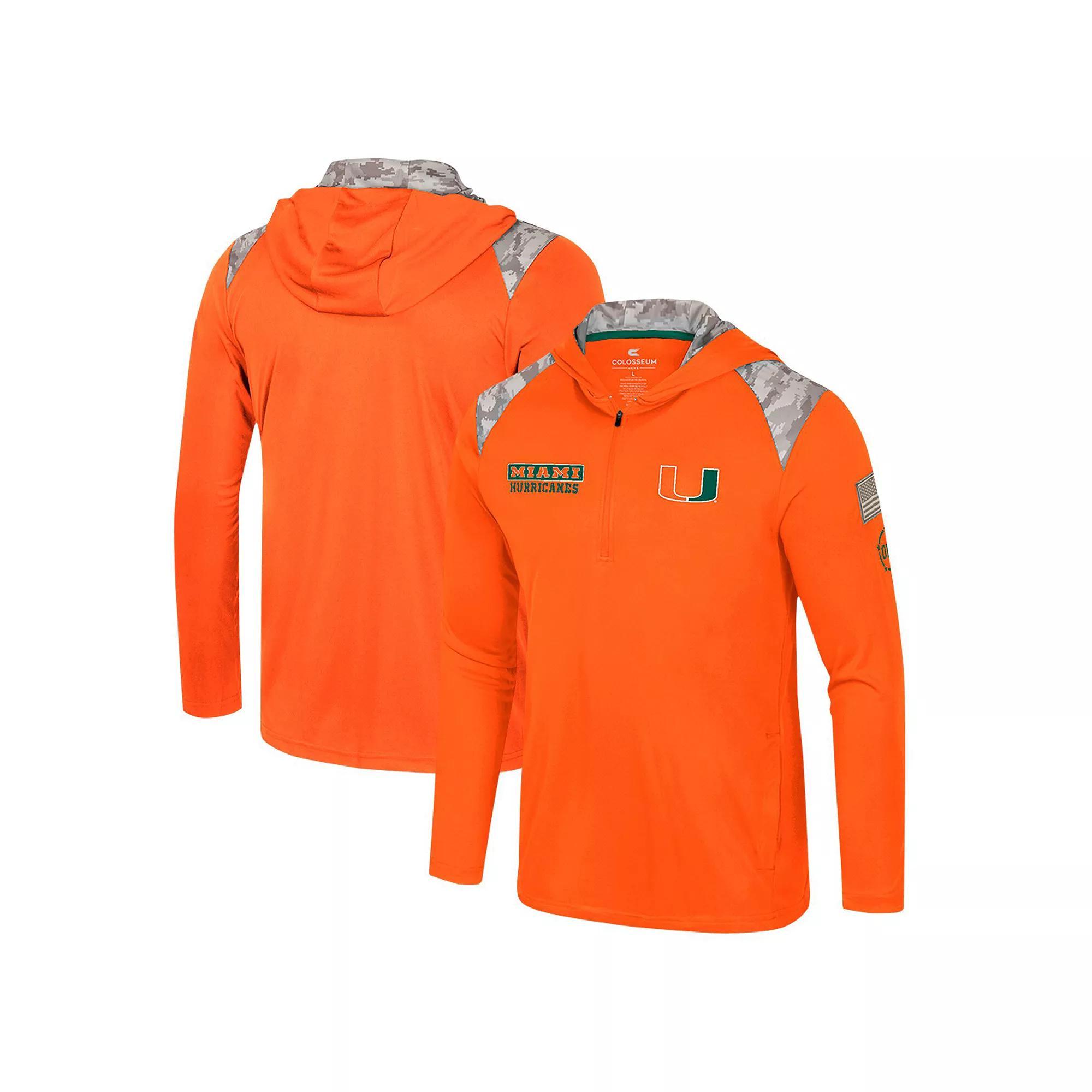 Men's Colosseum Orange Miami Hurricanes OHT Military Appreciation Quarter-Zip Hoodie Jacket, Size: Medium Product Image