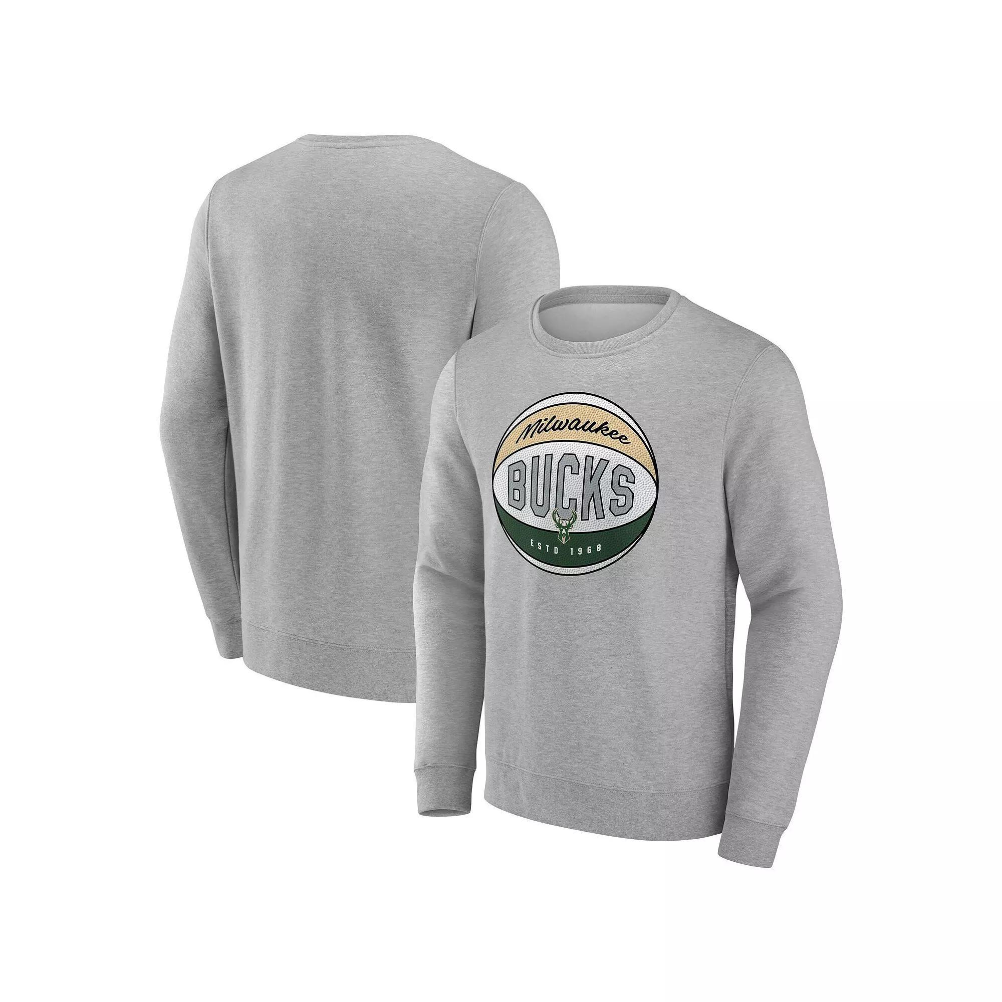 Men's Fanatics Gray Milwaukee Bucks True Classics Hard Color Fleece Pullover Sweatshirt,  Product Image