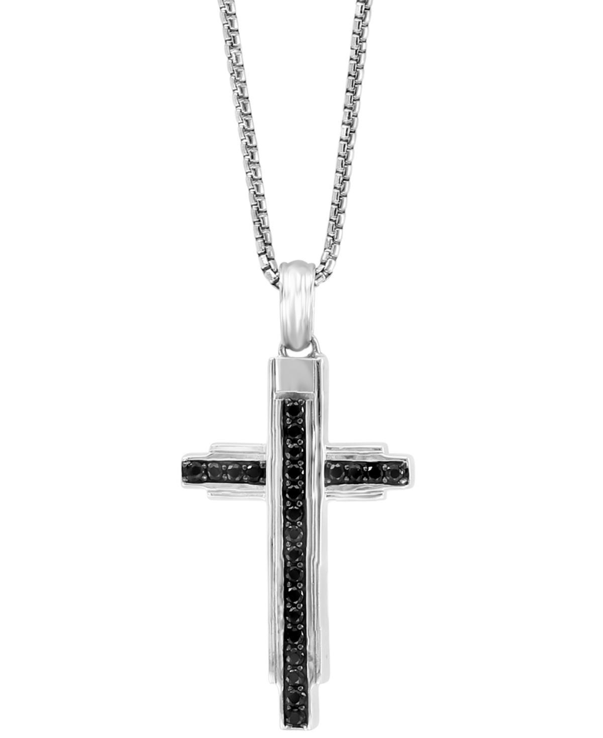 Effy Mens Black Spinel Cross 22 Pendant Necklace (3/4 ct. t.w.) Sterling Silver Product Image