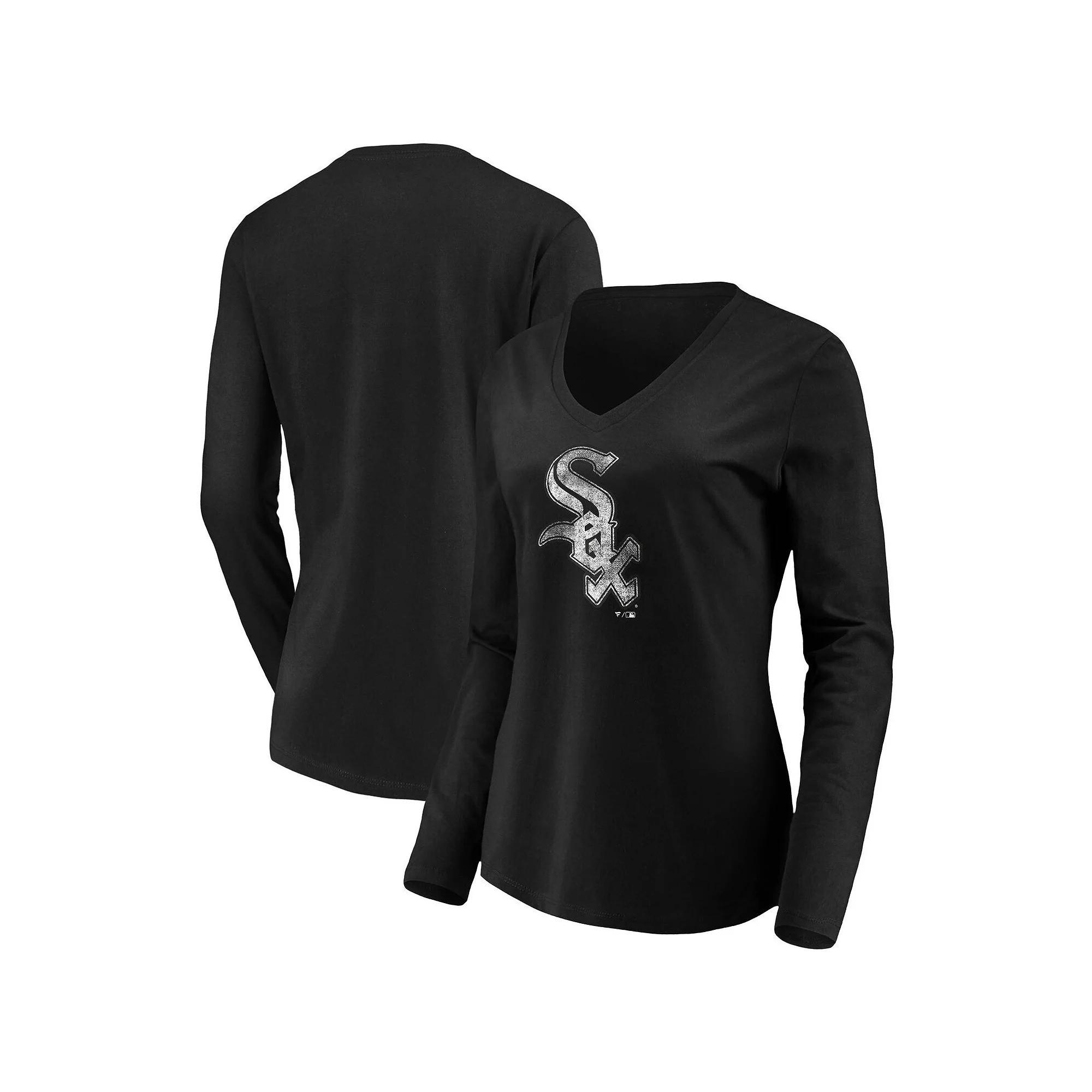 Women's Fanatics Branded Black Chicago White Sox Core Team Long Sleeve V-Neck T-Shirt,  Product Image