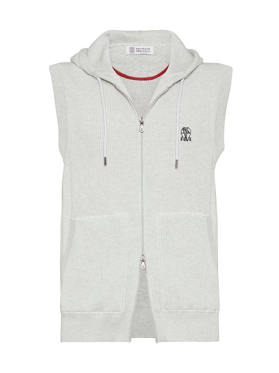 Mens Cotton English Rib Knit Hooded Vest with Logo Product Image