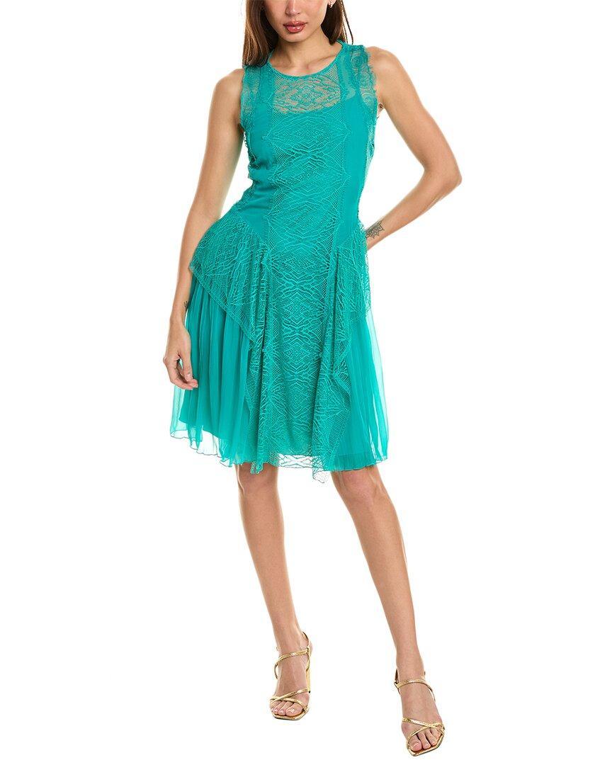 ALBERTA FERRETTI Lace Silk-trim Mini Dress In Green Product Image