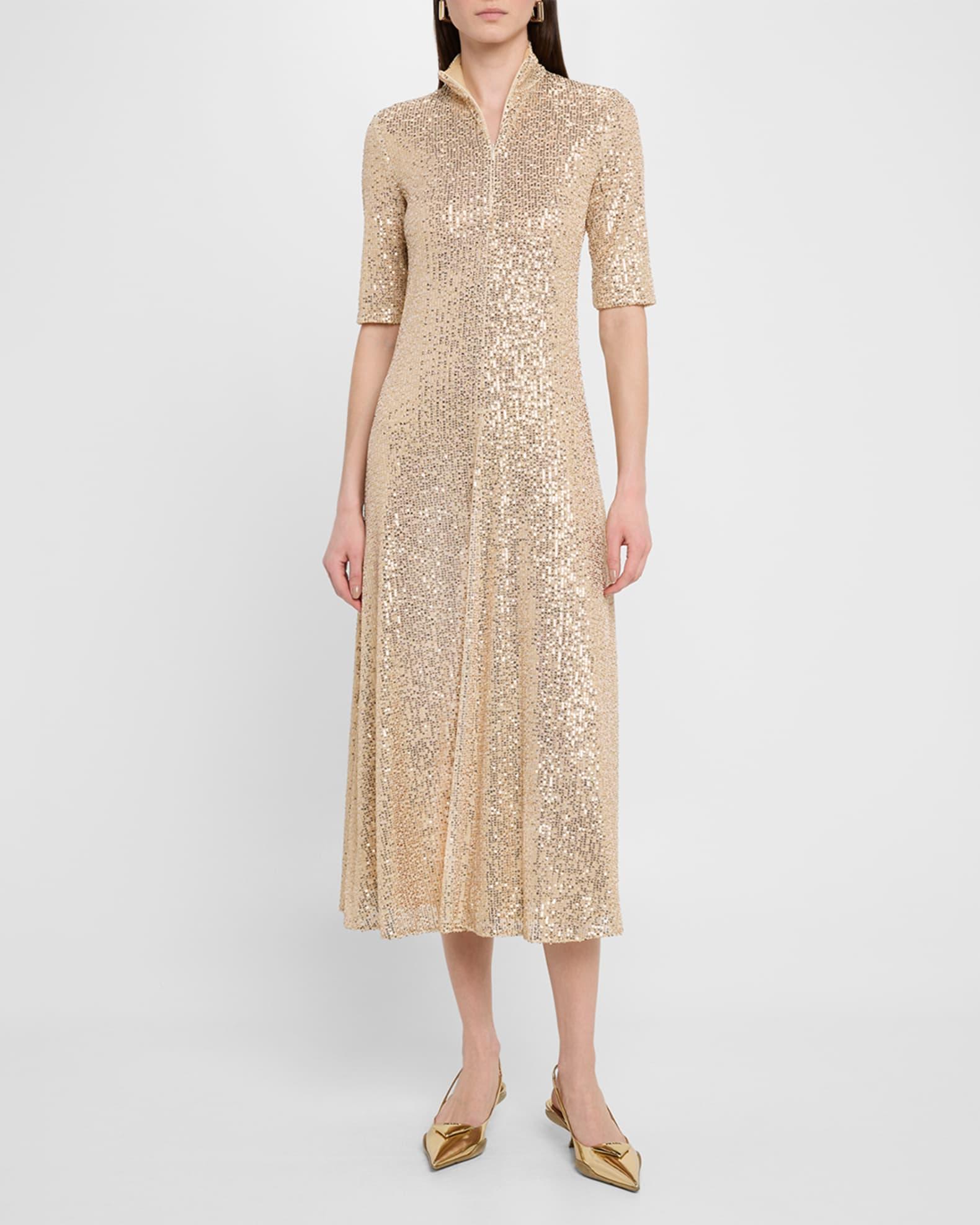 Zip-Up Sequined Midi Dress Product Image