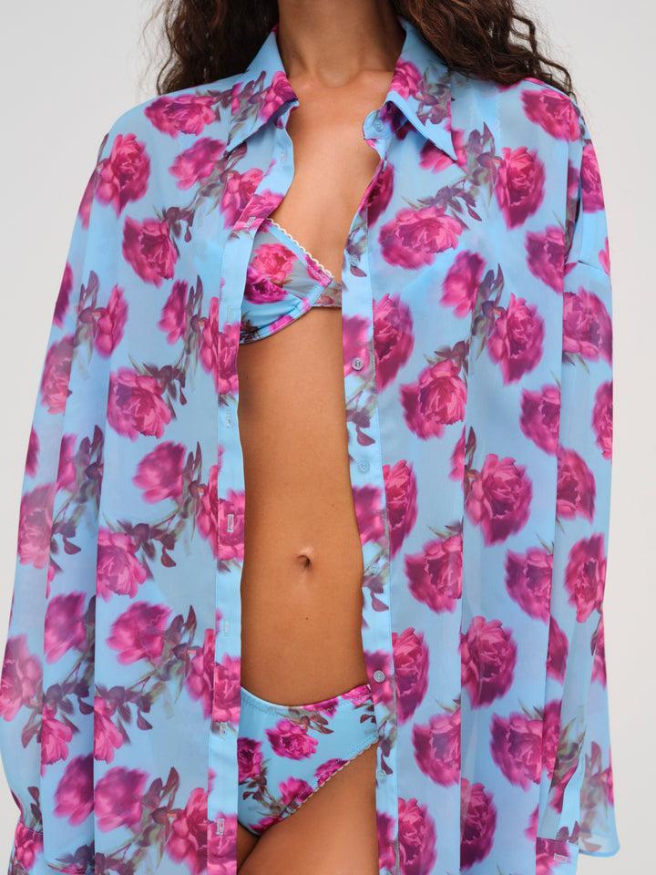 Floral Stems Button-Down Top — Blue Product Image