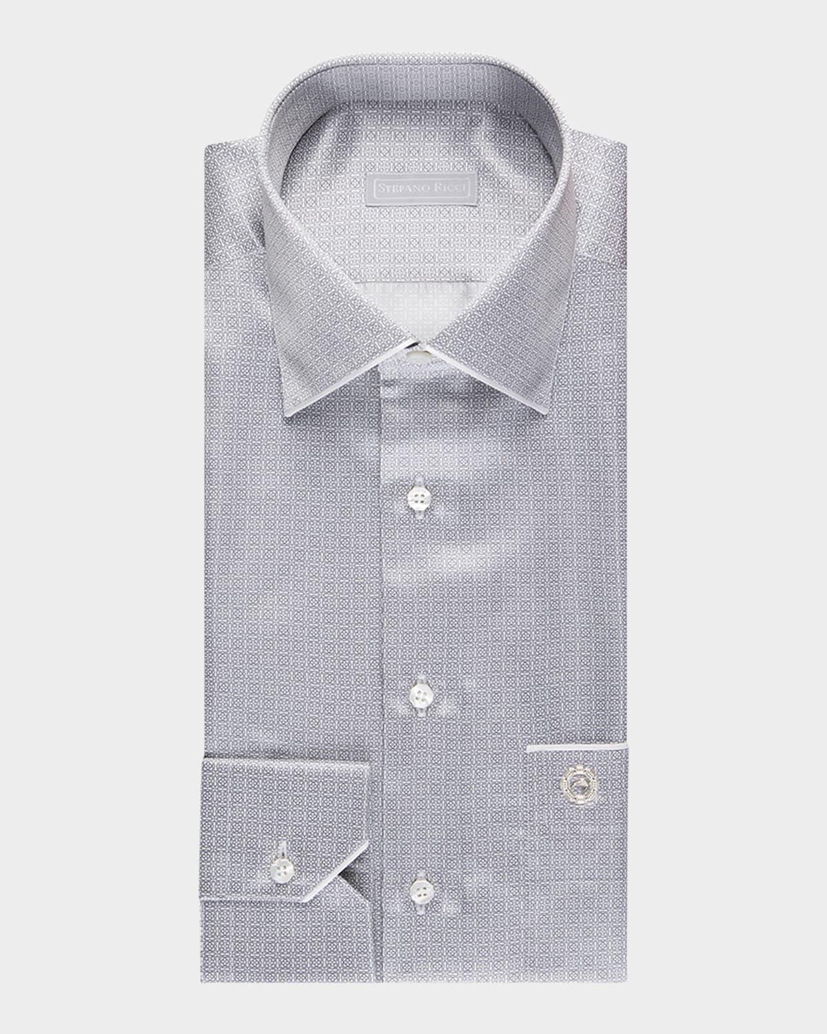 Men's Micro-Geometric Silk Dress Shirt Product Image