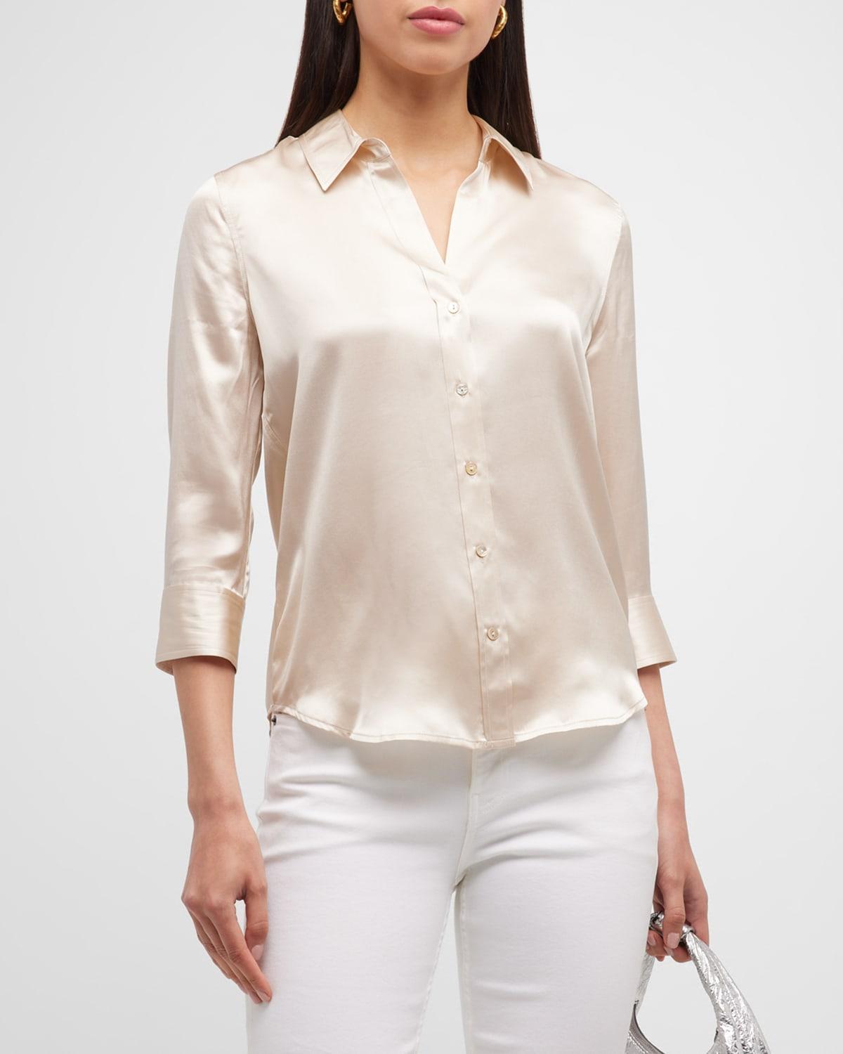 Dani Silk Satin 3/4-Sleeve Button-Down Blouse Product Image