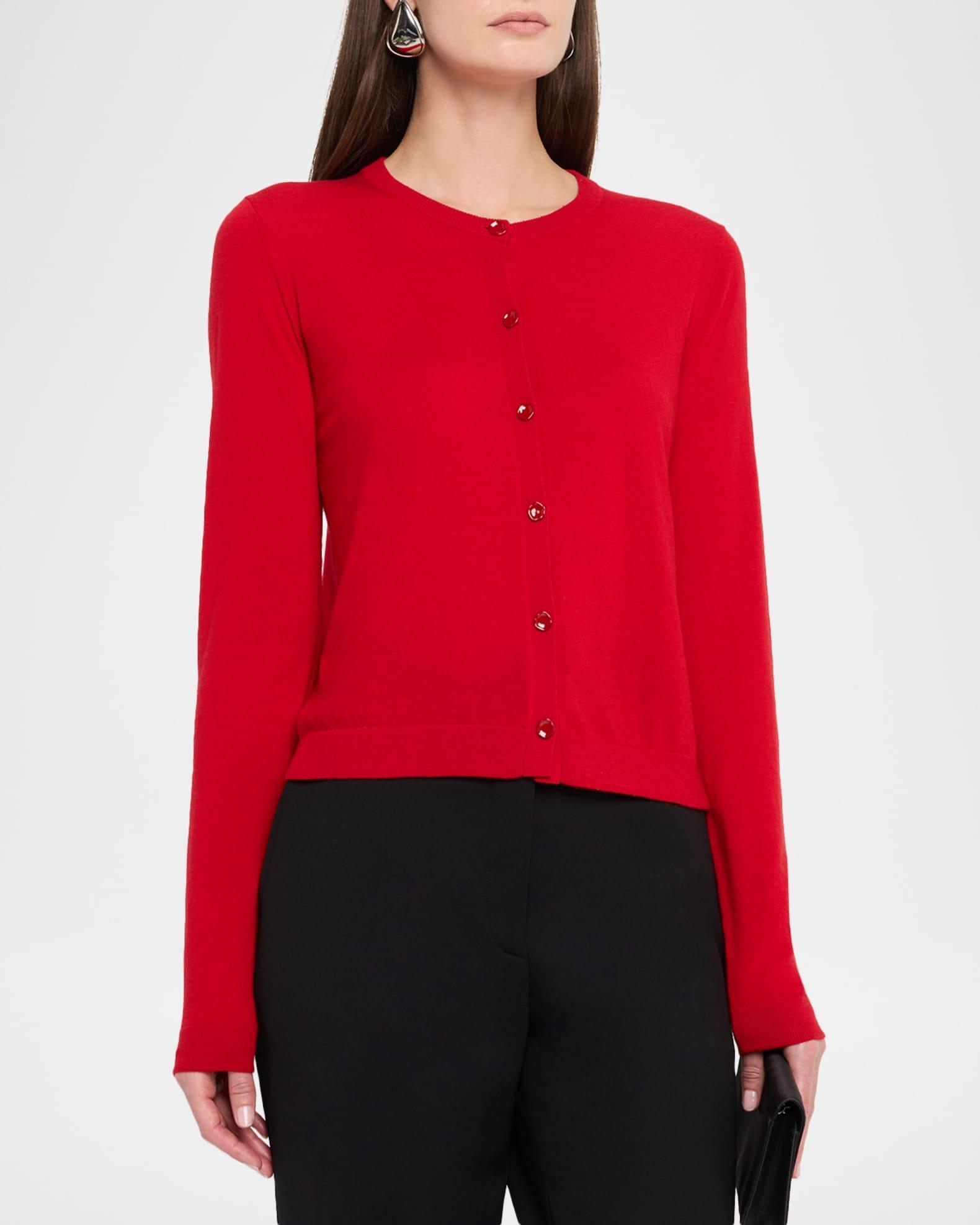 Long-Sleeve Merino Wool Crewneck Cardigan Product Image