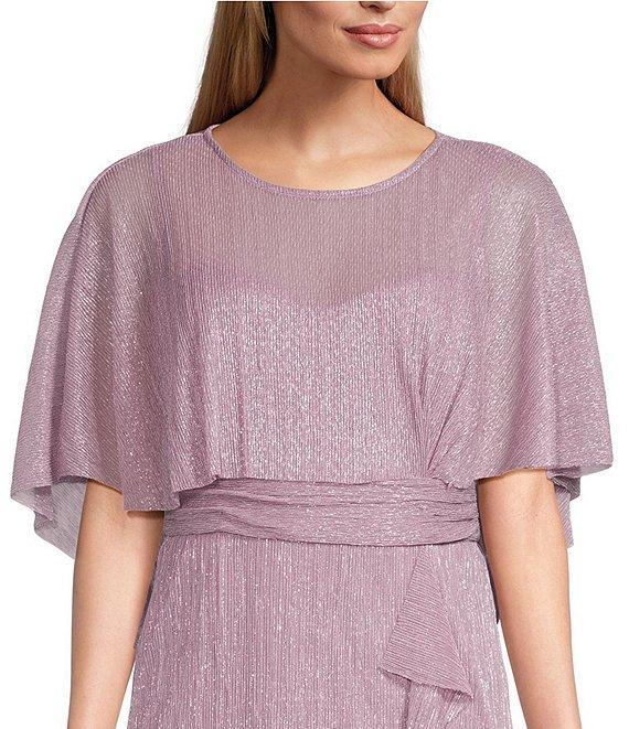 R & M Richards Crew Neck Short Sleeve Capelet Cascade Ruffle Sheath Dress Product Image