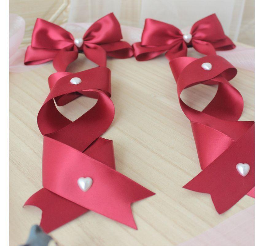 Set of 2: Bow Heart Faux Pearl Hair Clip Product Image