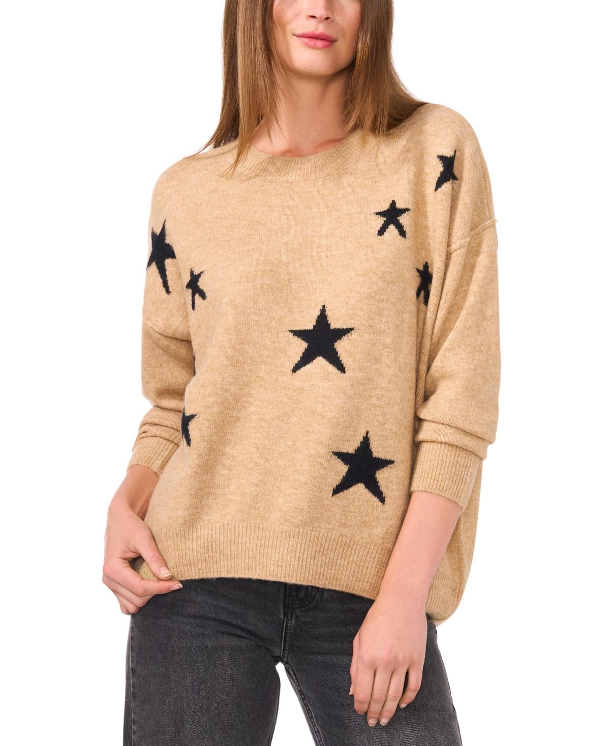 Vince Camuto Womens Star-Print Dropped-Shoulder Sweater Product Image