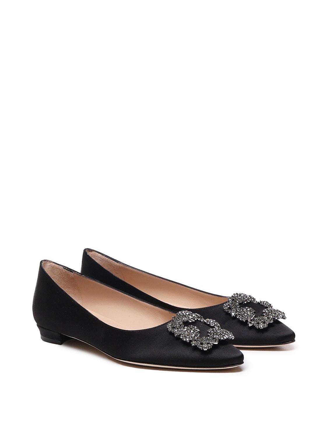 Hangisi Satin Ballet Flats With Jewel Buckle In Black Product Image