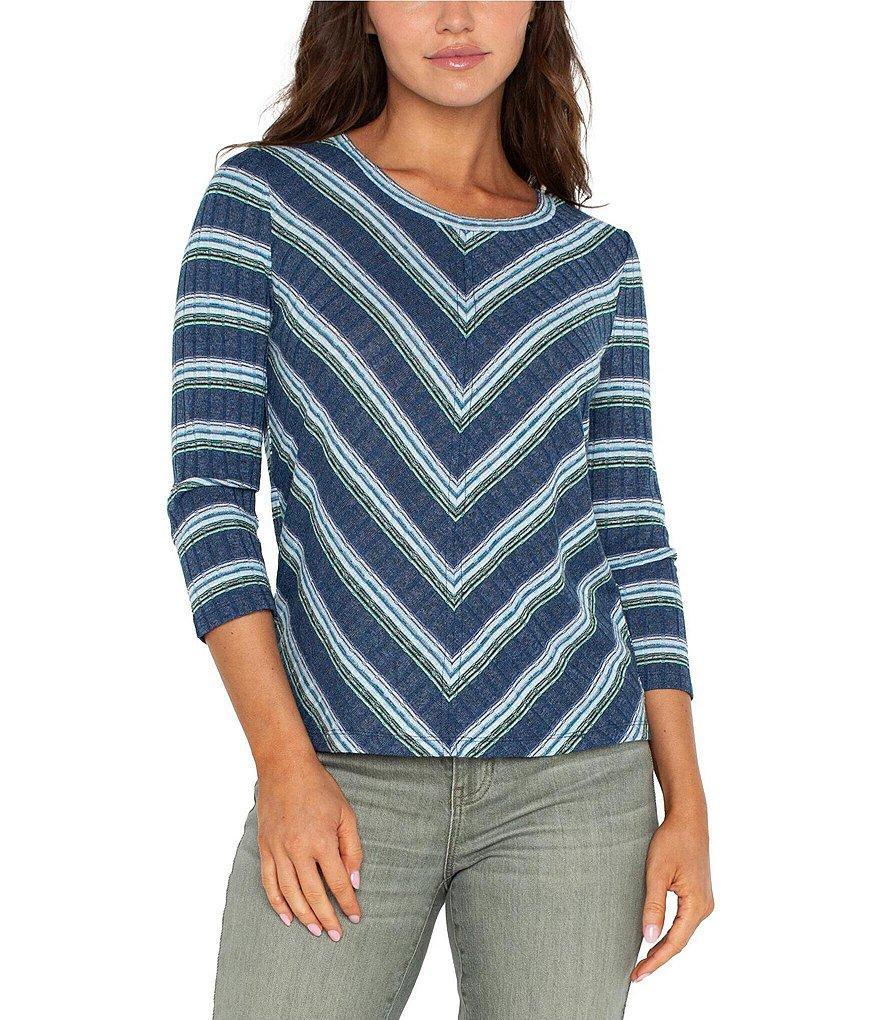 Liverpool Los Angeles Stretch Ribbed Knit Scoop Neckline 3/4 Sleeve Top Product Image