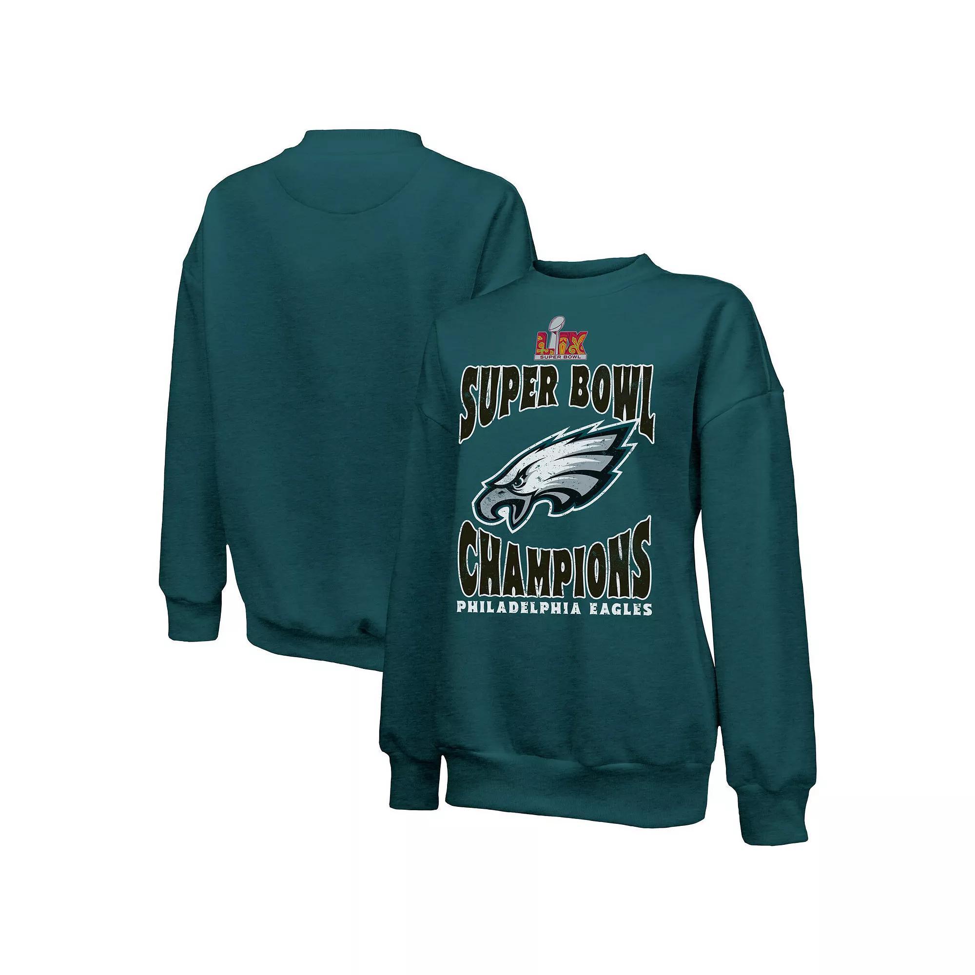 Women's Majestic Threads  Midnight Green Philadelphia Eagles Super Bowl LIX Champions Choke Up Tri-Blend Pullover Sweatshirt, Size: XL Product Image