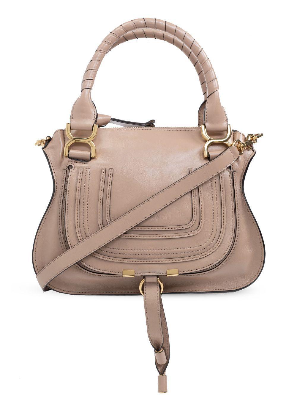 Marcie Leather Tote Bag In Beige Product Image