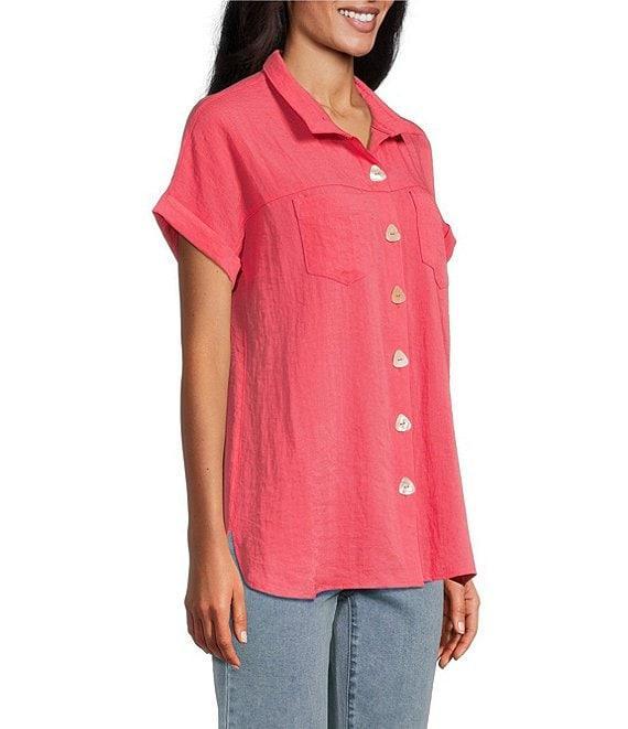 John Mark Wire Collar Short Dolman Sleeve Button-Front Camp Shirt Product Image