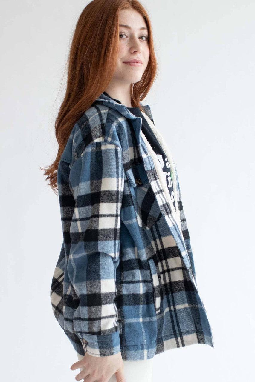 Black & Blue Plaid Sherpa Lined Shacket Product Image