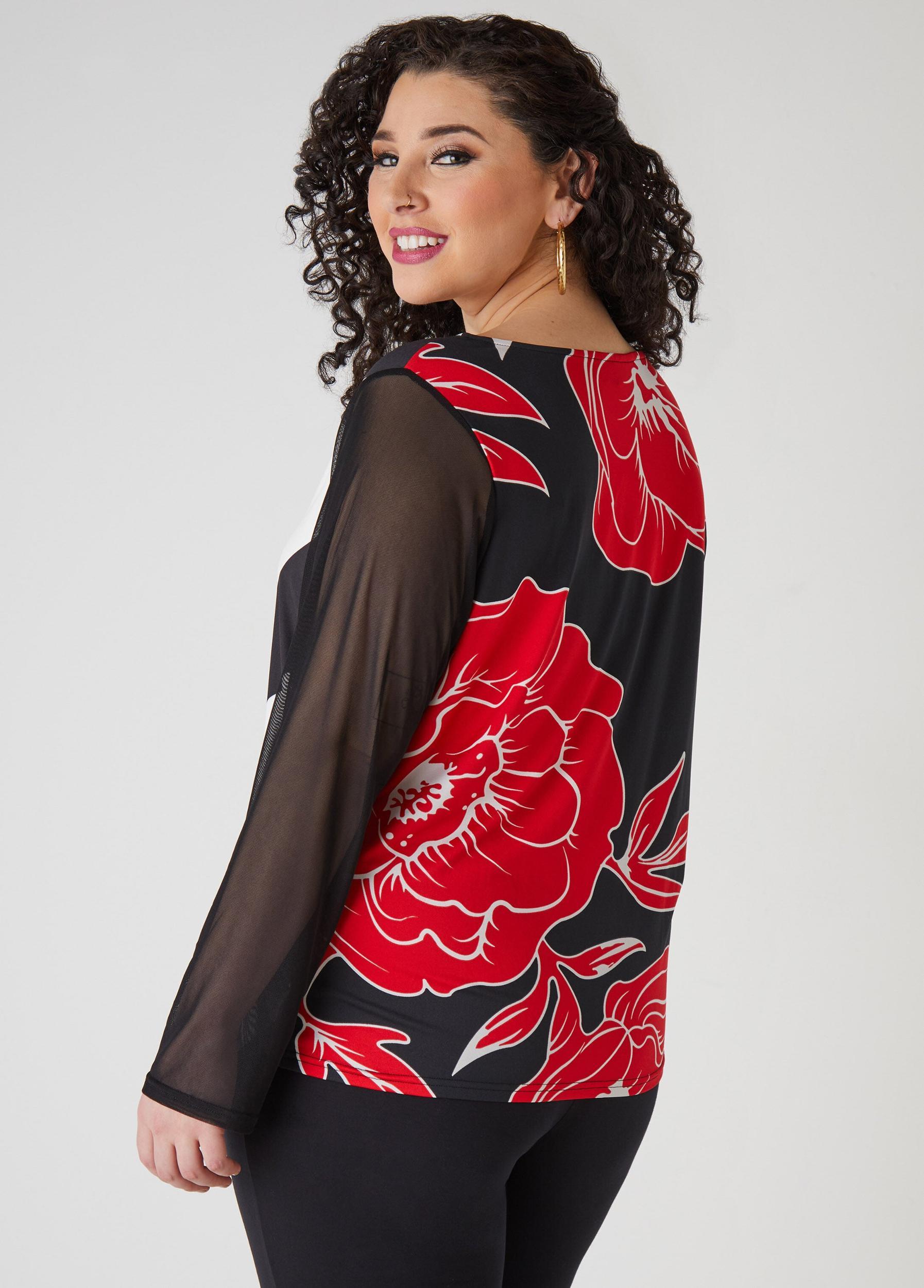Mesh Sleeved Floral Print Top Product Image