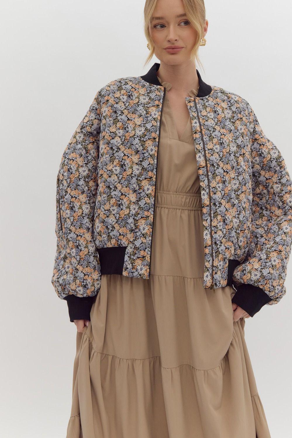 Look Out For You Floral Quilted Bomber Jacket Product Image