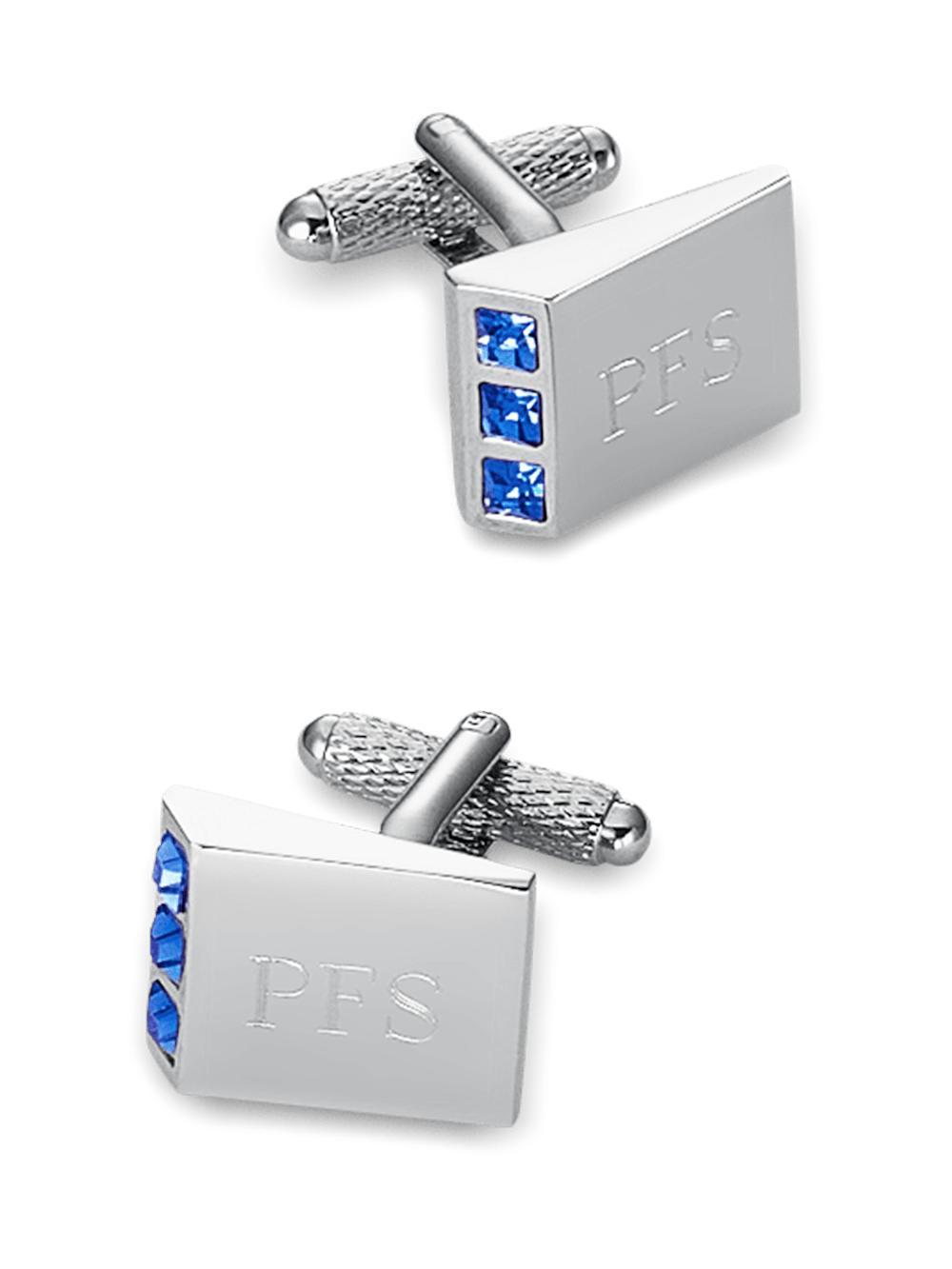 Crystal Side Engravable Cufflinks - Blue Product Image