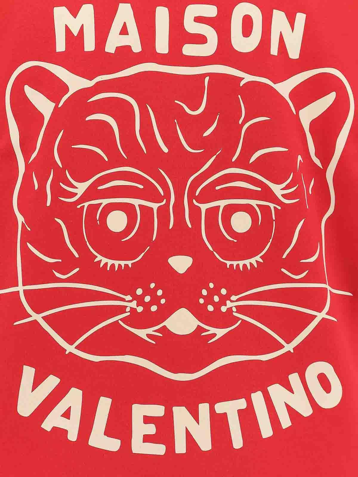 VALENTINO Graphic Print House Cat Crew Neck T-shirt In Red Product Image