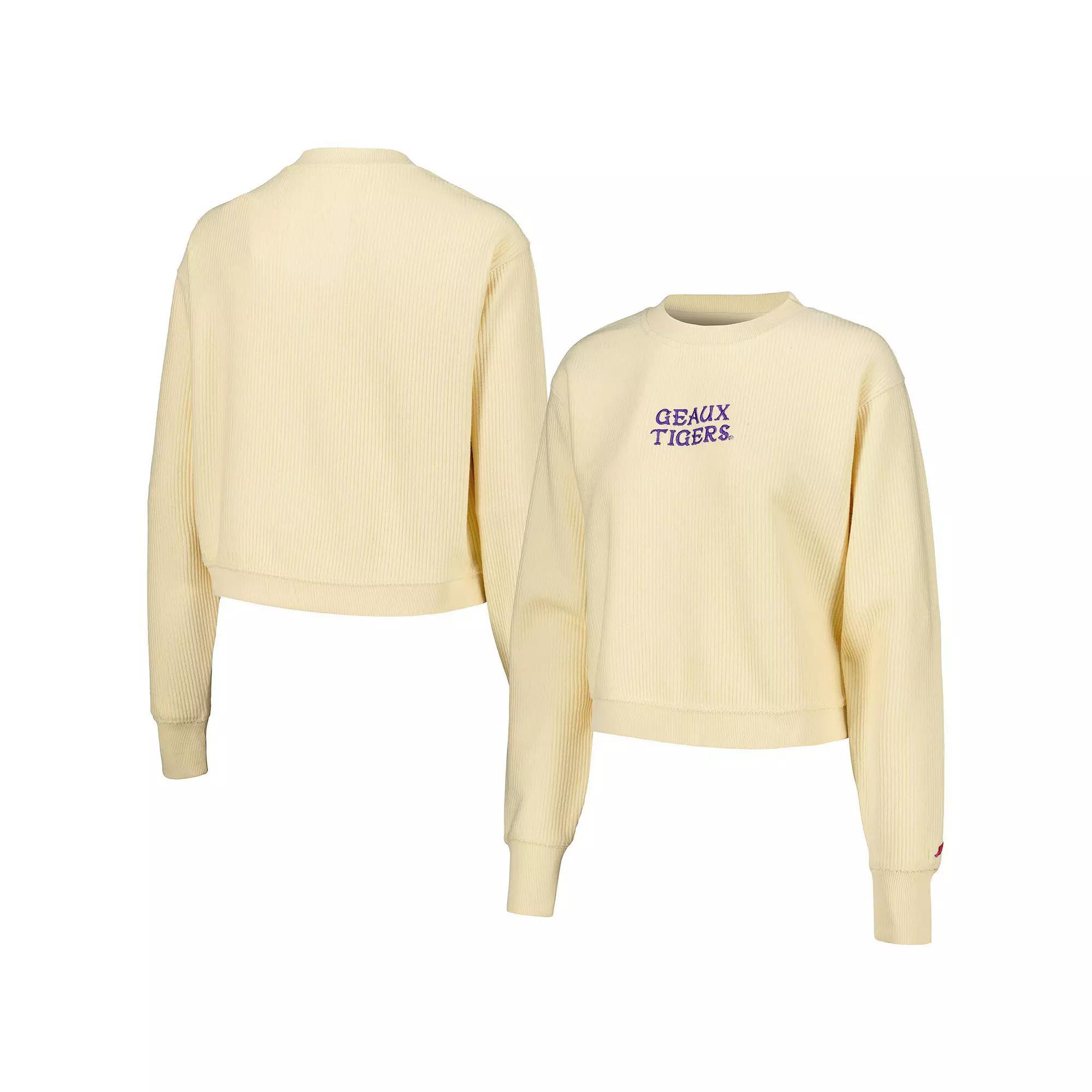 Women's League Collegiate Wear Cream LSU Tigers Timber Cropped Pullover Sweatshirt, Size: Large, Beige Product Image