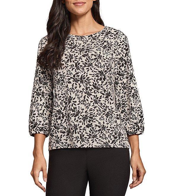 Jones New York Stretch Crepe Printed Crew Neckline 3/4 Sleeve Blouse Product Image