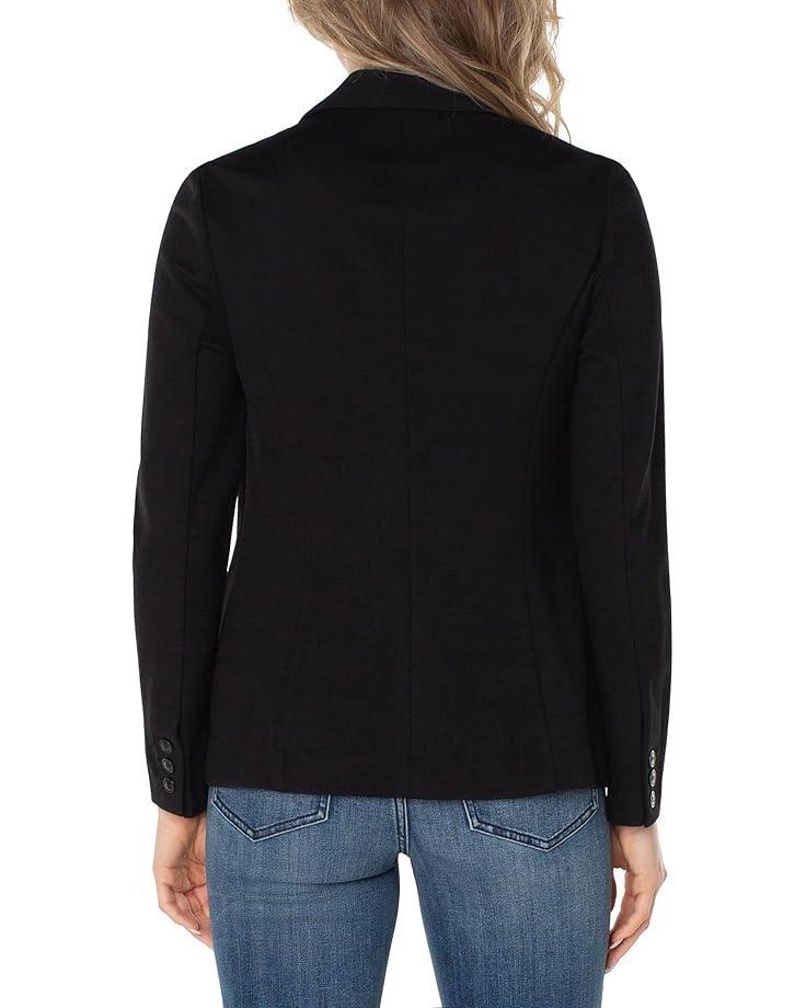 Button Front Boyfriend Blazer Silky Soft Performance Denim Product Image