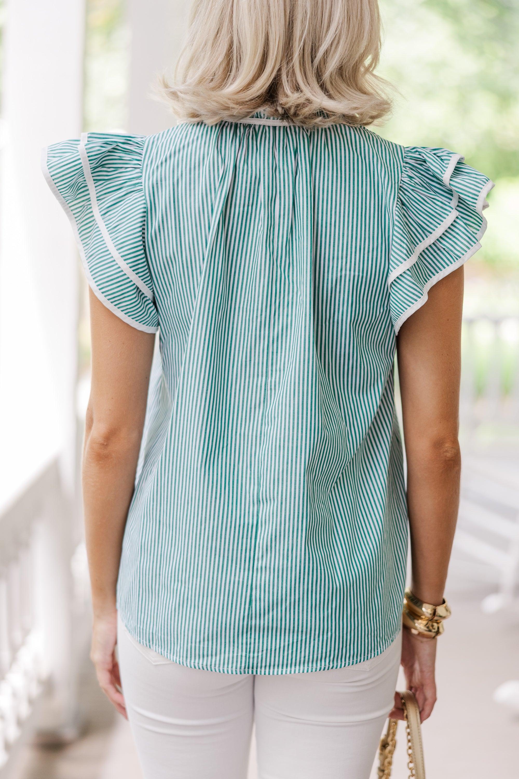 On The Way Green Striped Blouse Female Product Image