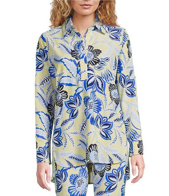 Jude Connally Coordinating Hadley Blooming Botanics Print Jude Cloth Knit Point Collar Long Split Roll Cuff Sleeve Tunic Product Image